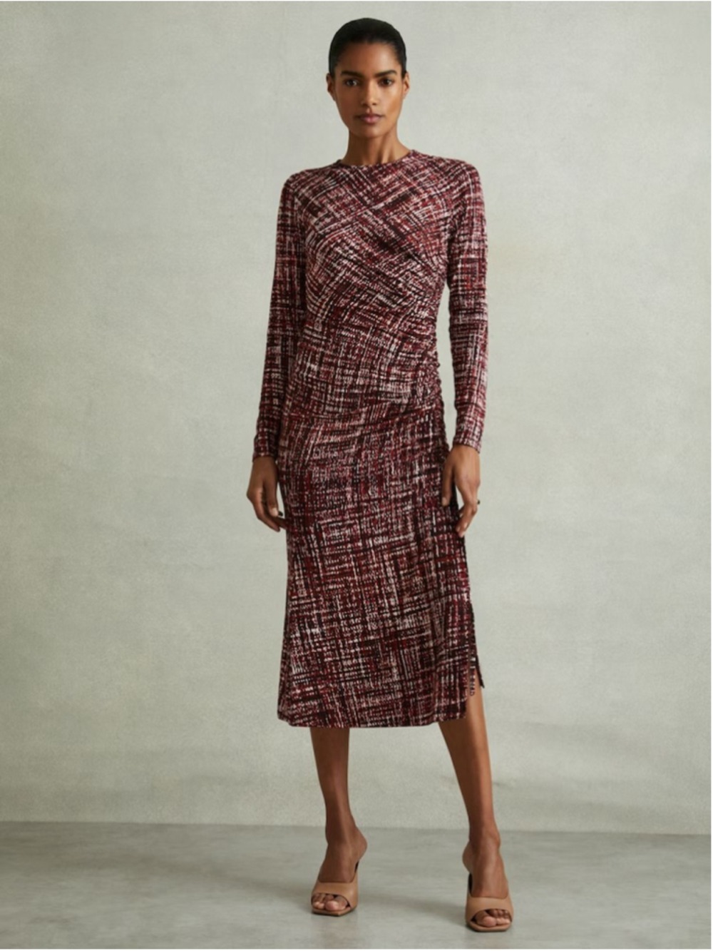 Women's Reiss Red and White Speckled Midi Dress, Size 2
